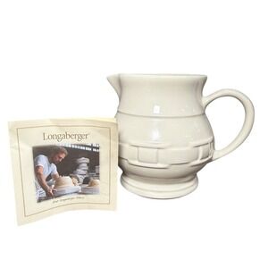 Longaberger Pitcher Creamer Pottery Woven Traditions Heritage Green Ivory 5"